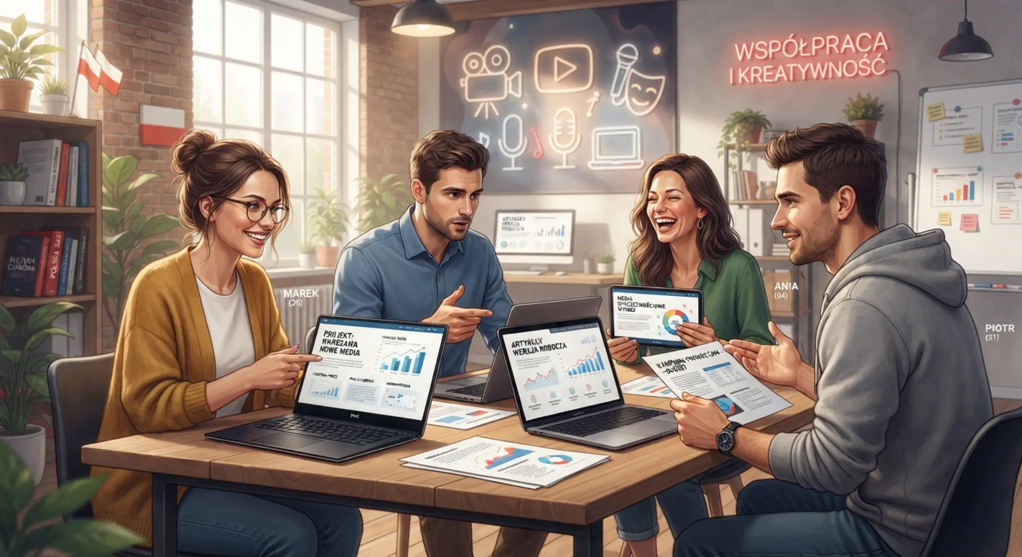 Zespół pracujący nad analizą treści i workflow projektu