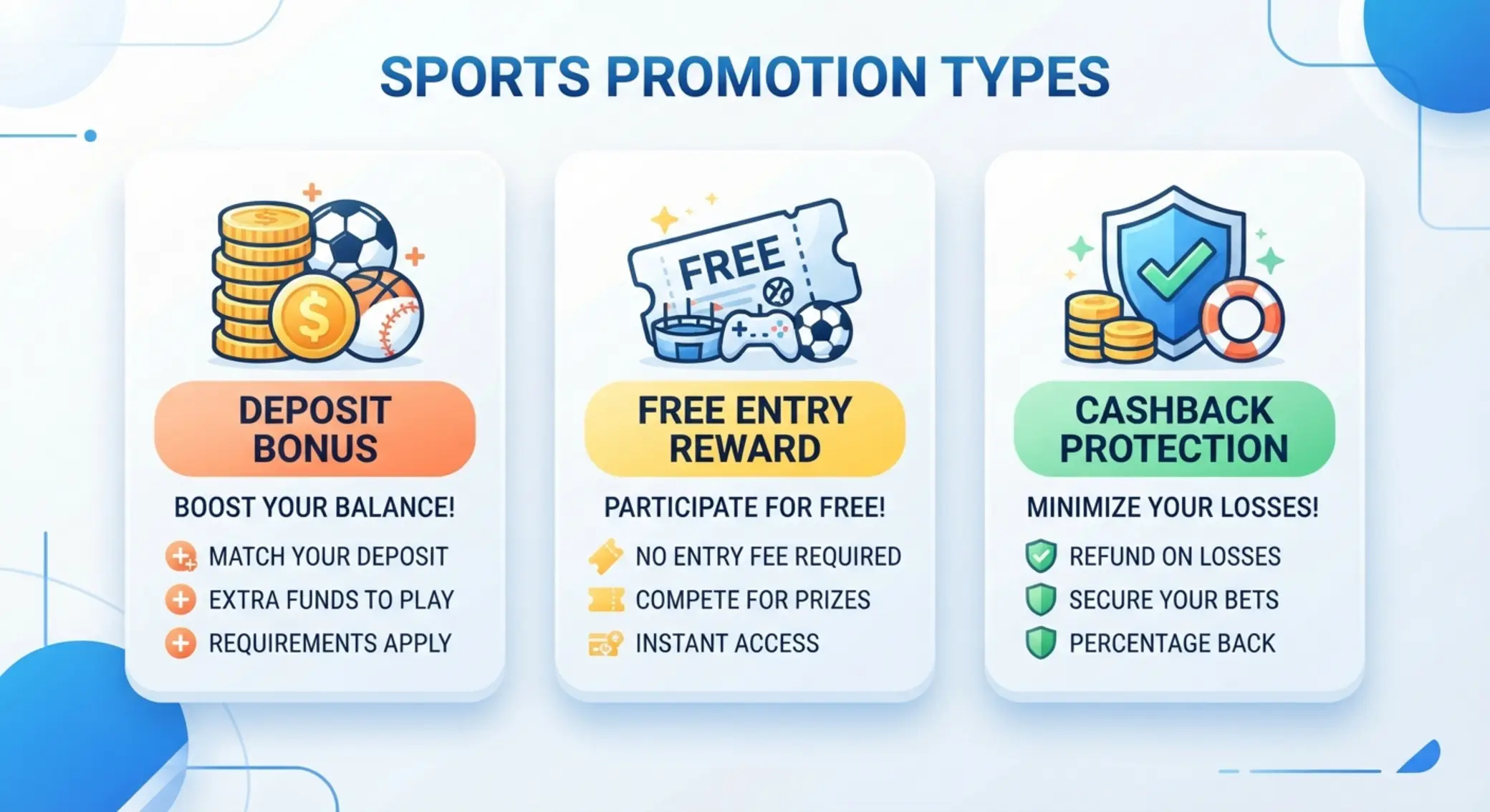 Schemat typów bonusów bukmacherskich: depozyt, freebet i cashback