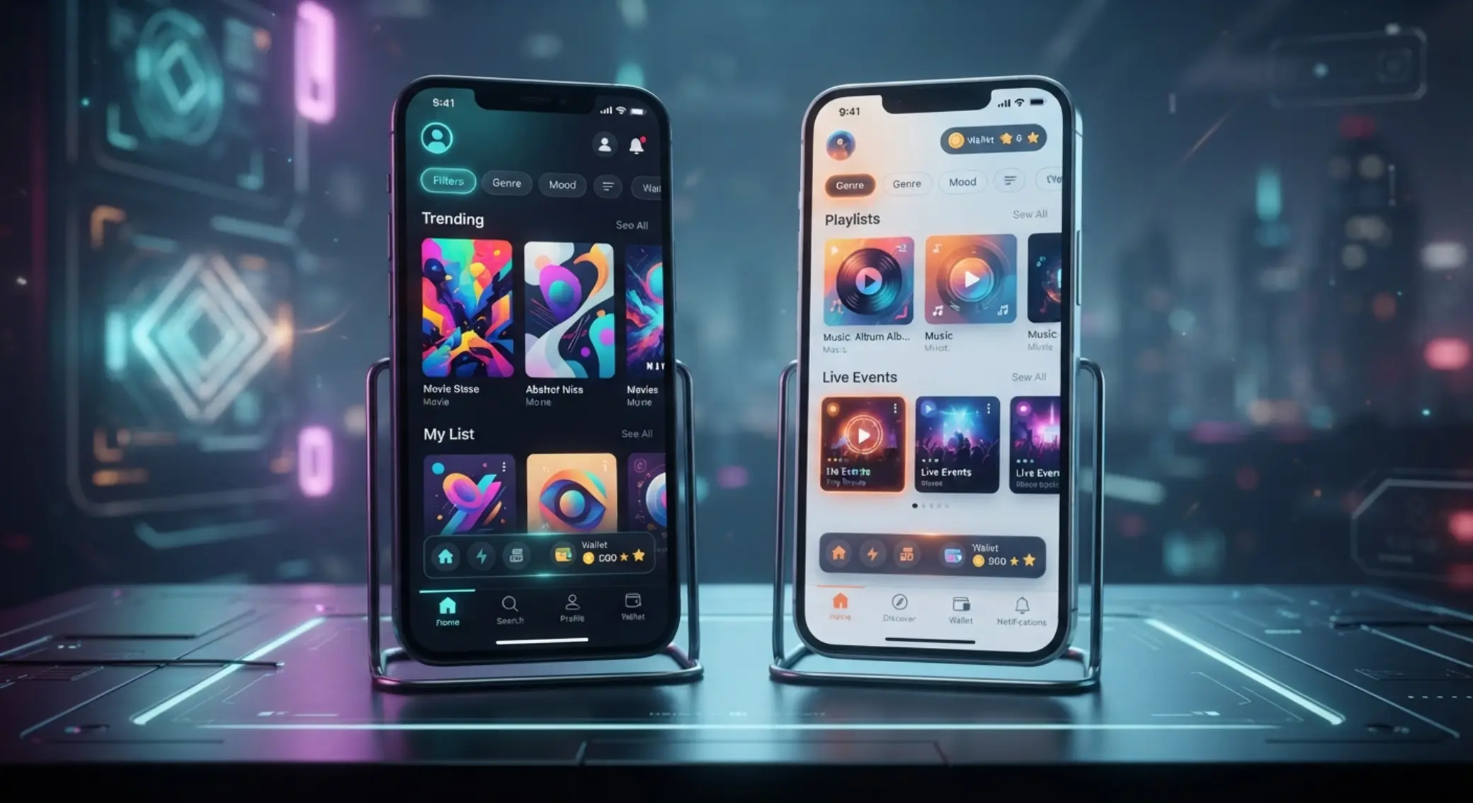 Dwa smartfony z ekranami aplikacji mobilnych pokazujące porównanie parametrów