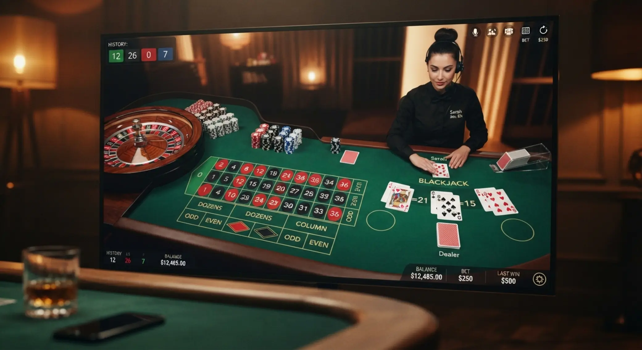 Stół ruletki i blackjacka w wersji online