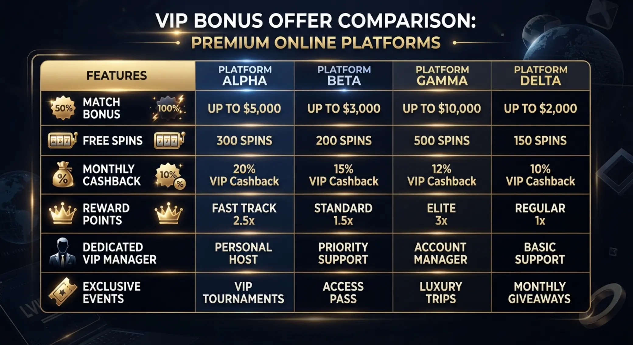 Infografika porównująca typy bonusów high roller