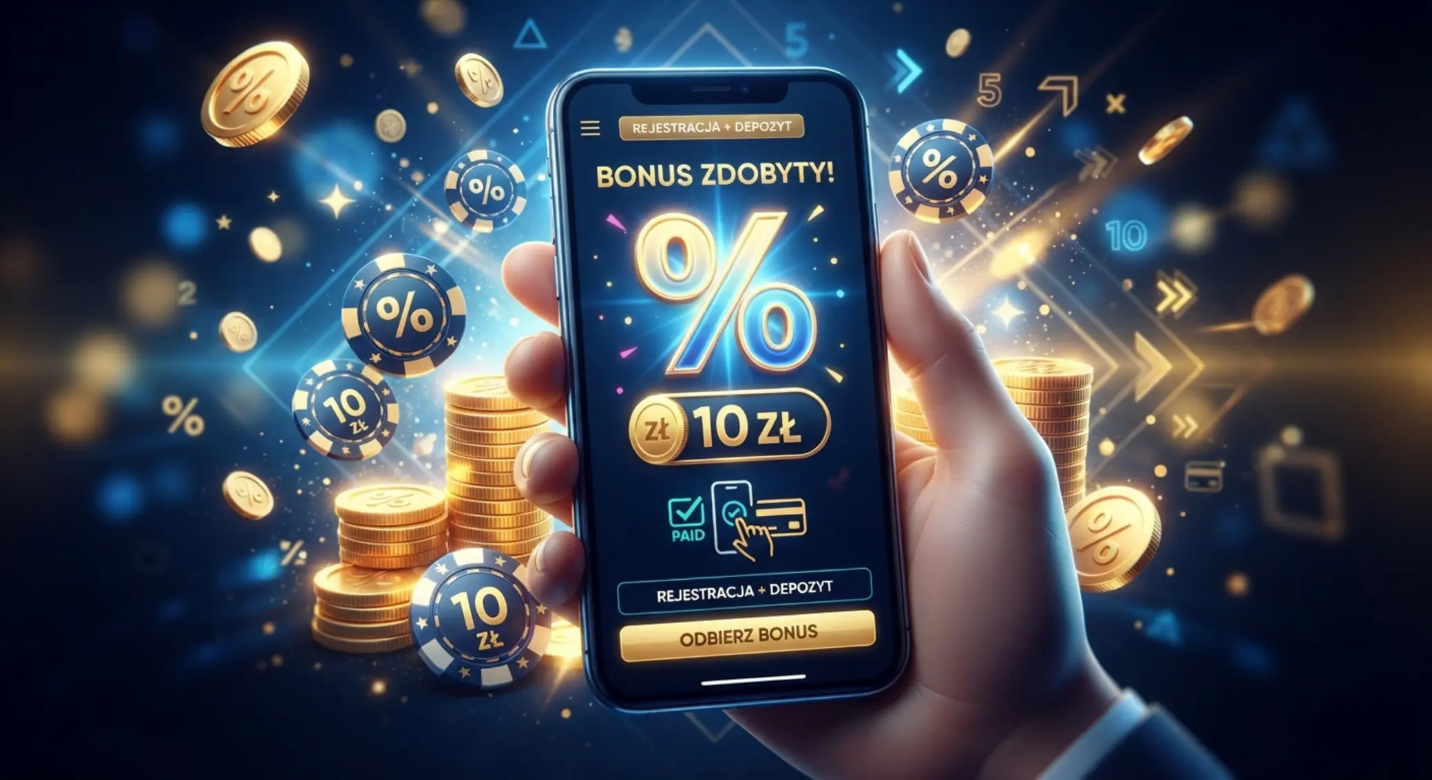 Grafika bonusu przy wpłacie 10 zł metodą mobilną
