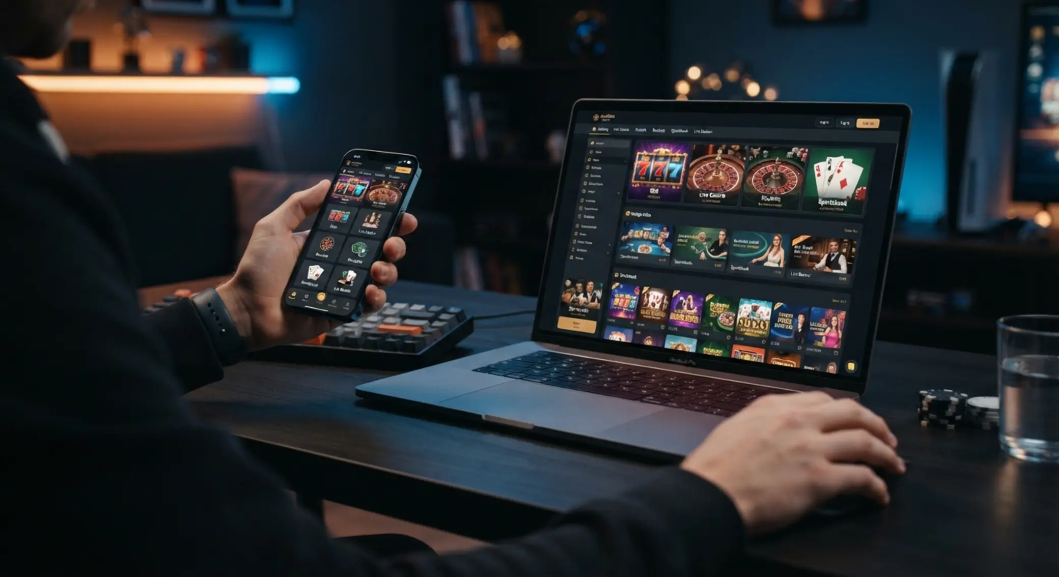 Sloty, ruletka i blackjack na ekranach urządzeń mobilnych i komputera