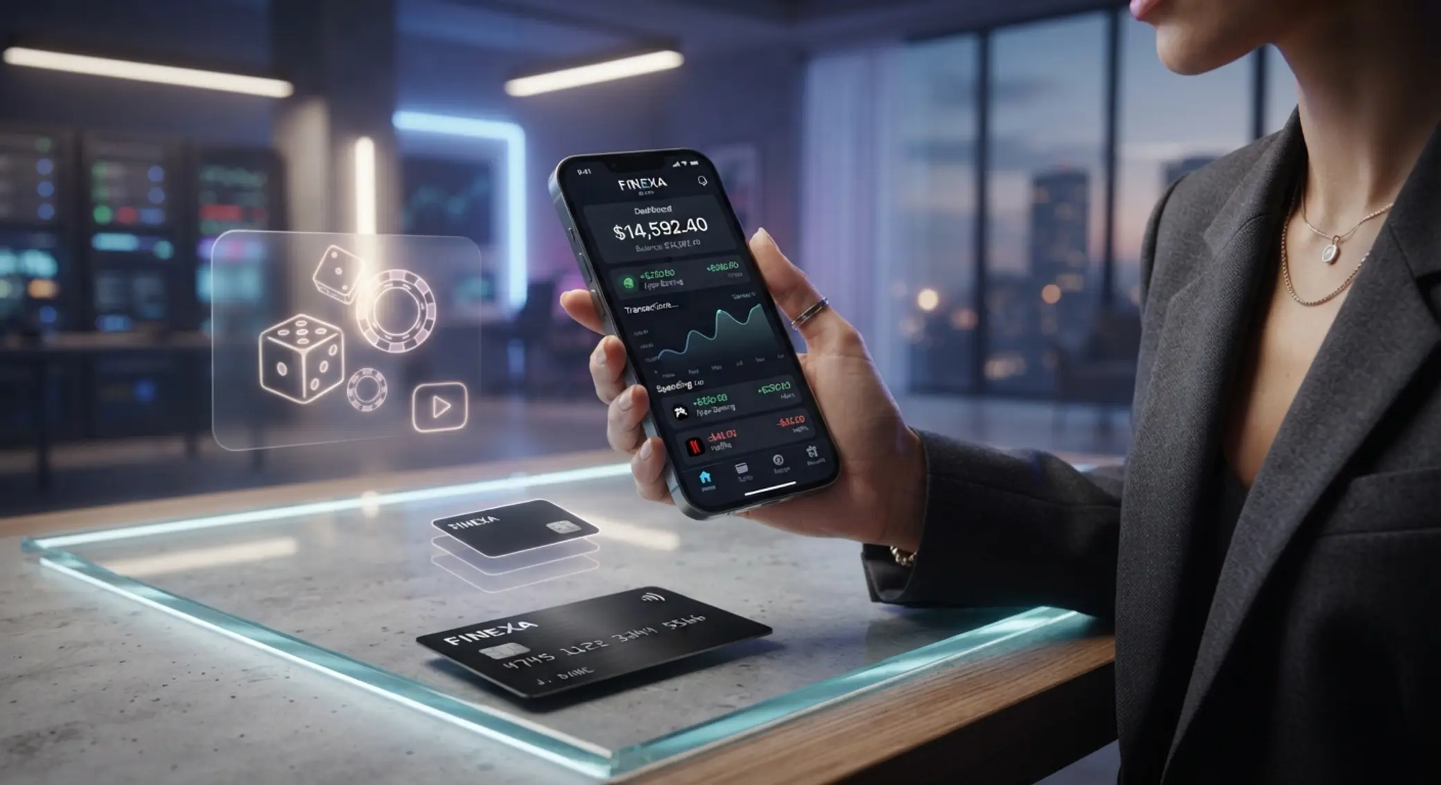Smartfon z aplikacją finansową i ikonami kart płatniczych