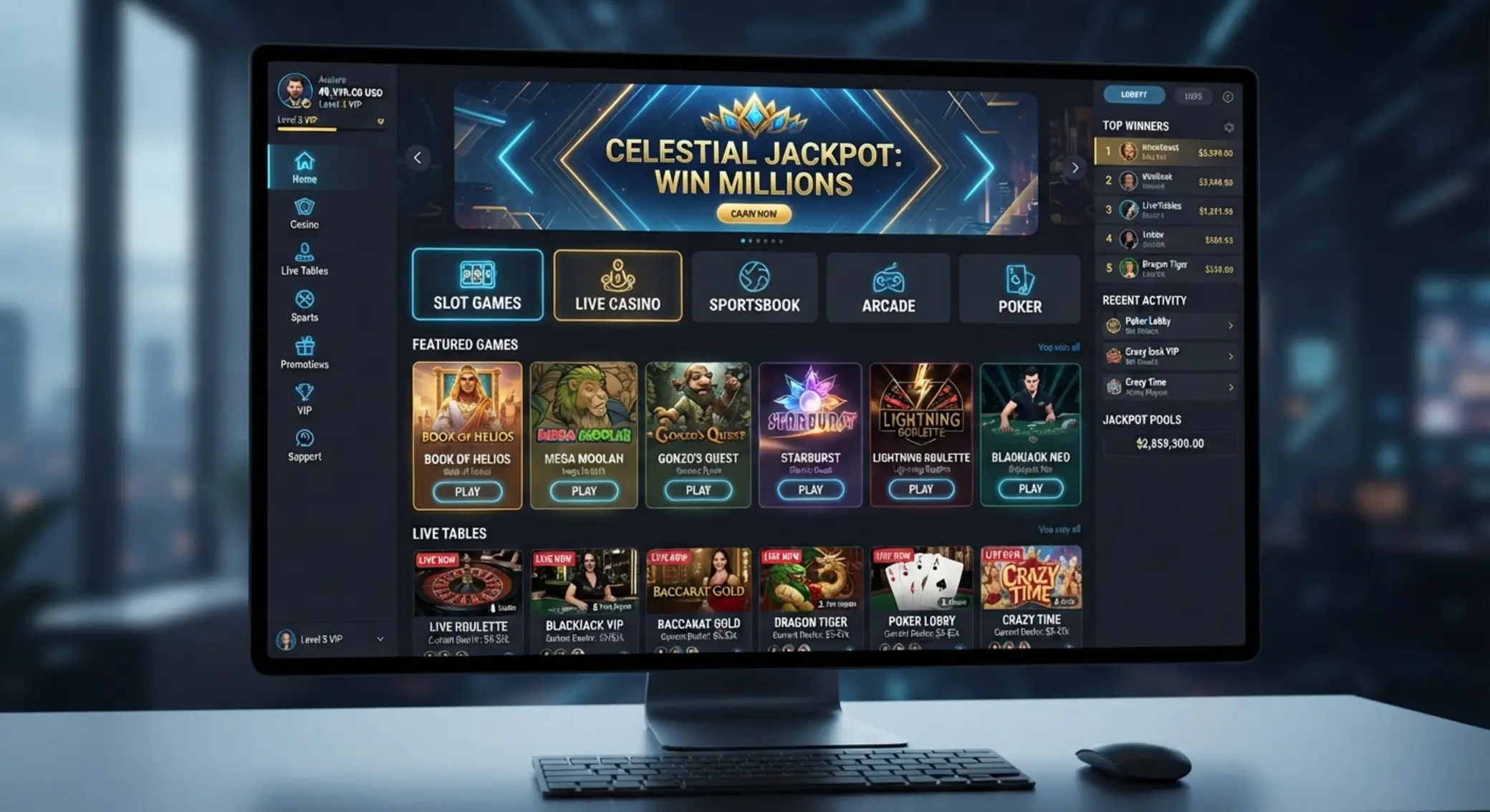 Lobby GGBet kasyno online Ekran lobby GGBet z kategoriami gier online