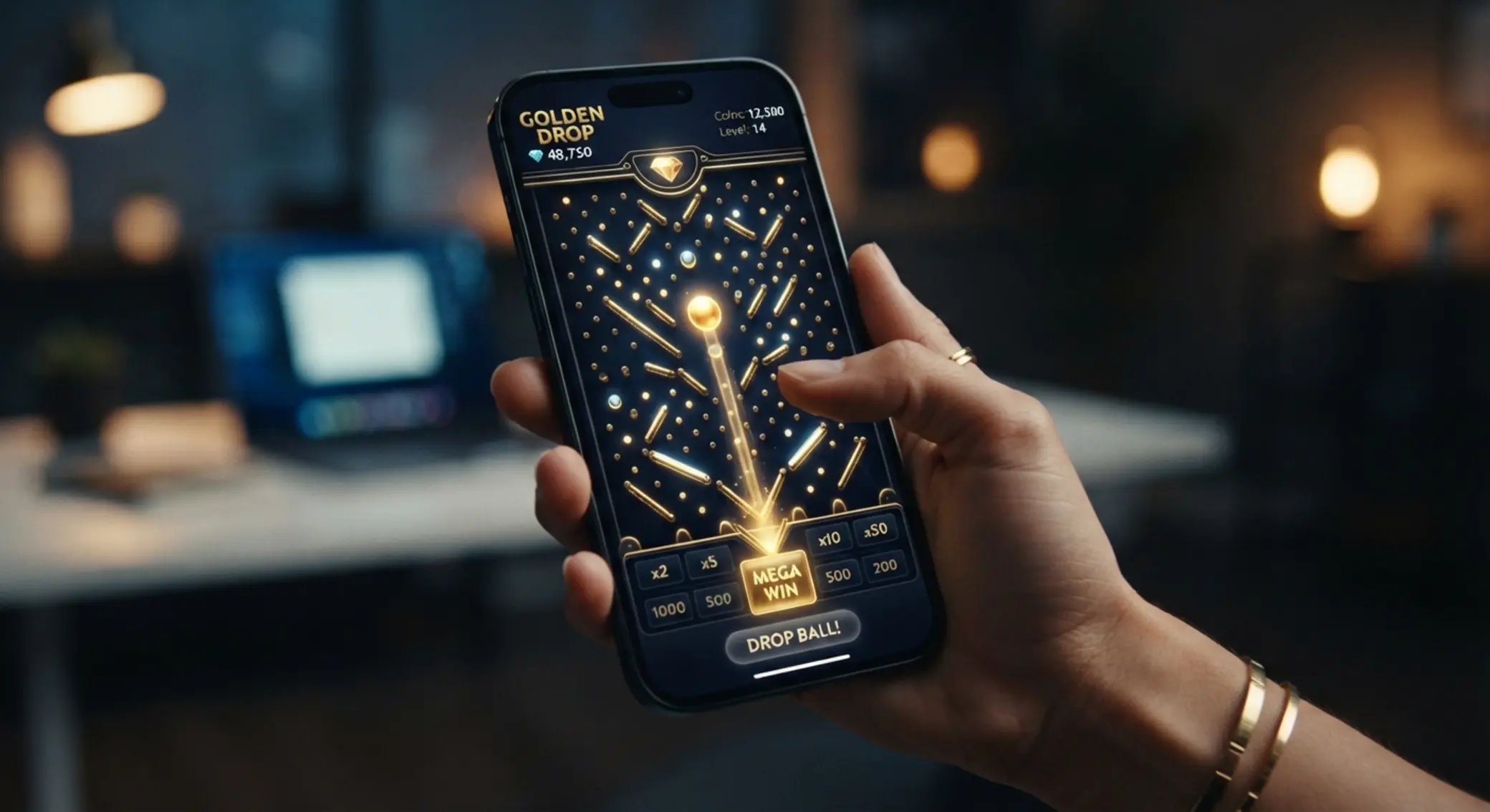 Smartfon z uruchomioną mobilną wersją gry Plinko