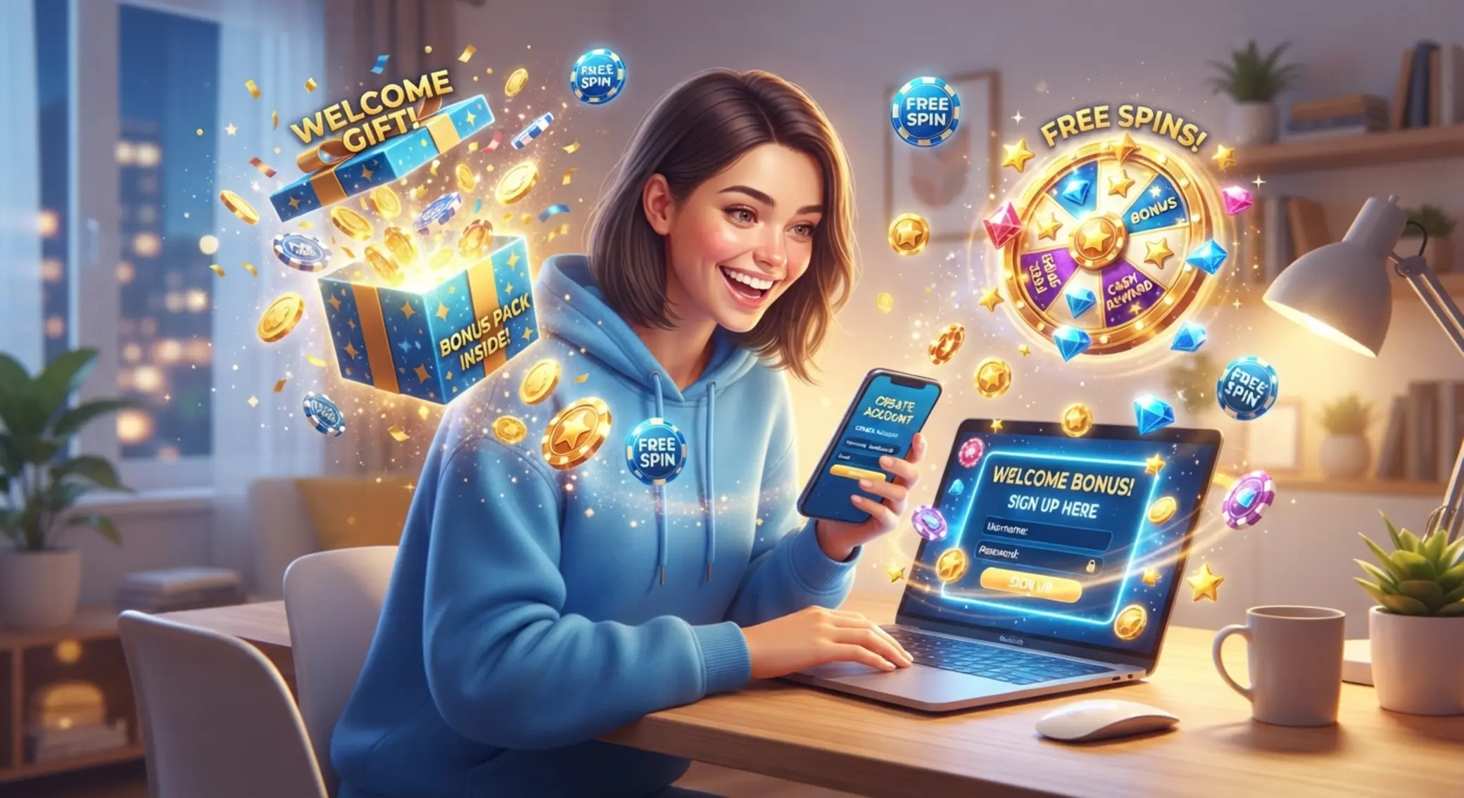 Nowy gracz rejestruje konto i otrzymuje bonus na start