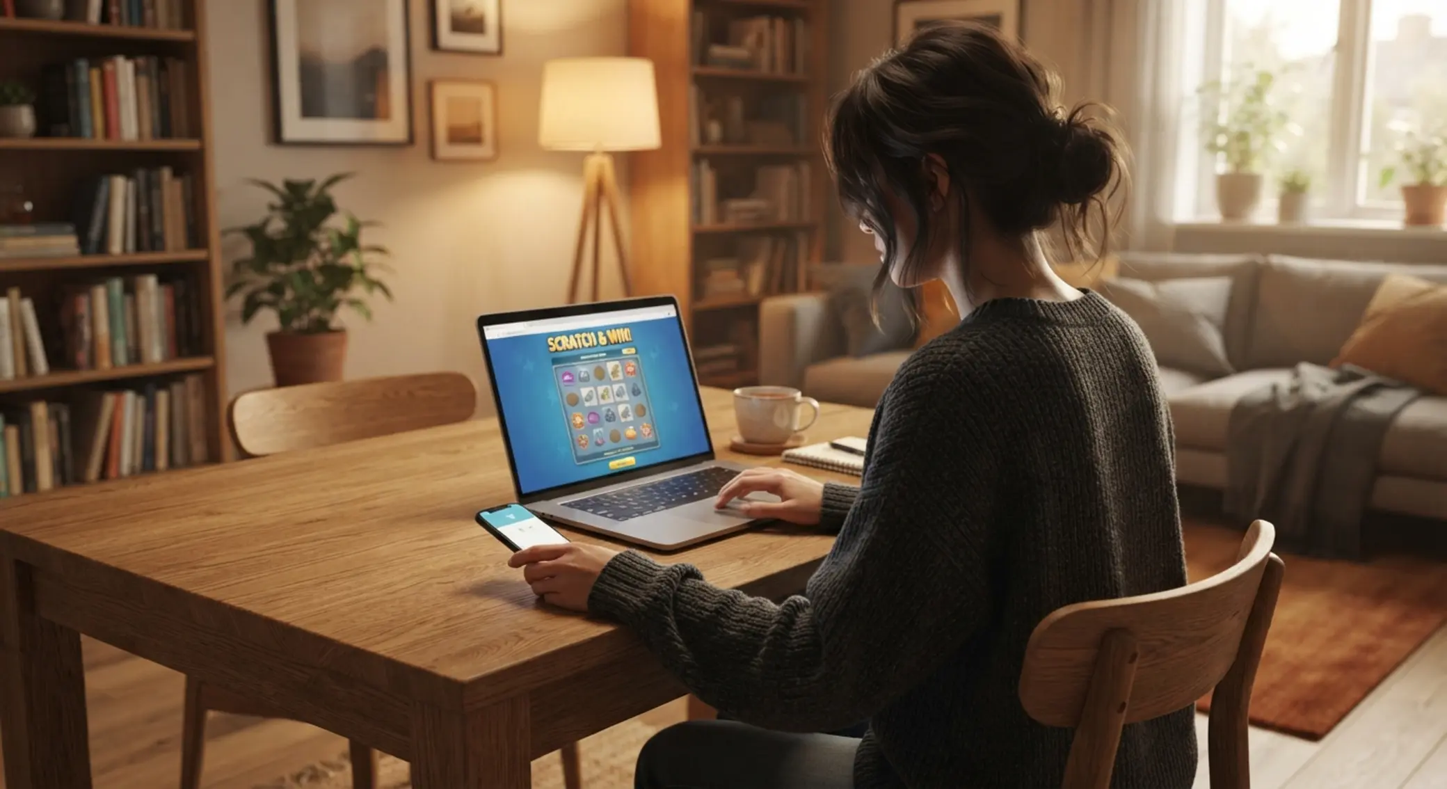 Korzystanie ze zdrapki online w domowej atmosferze na laptopie i telefonie